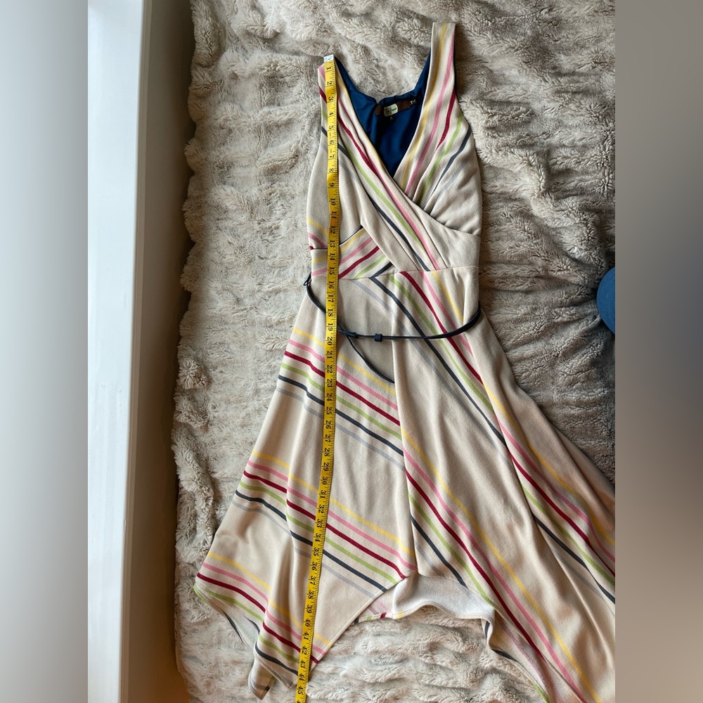 Striped Multicolor A-line Dress with blue belt